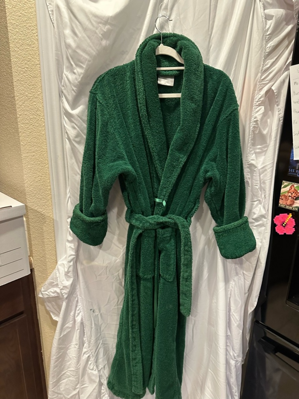 Plush Forest Green Shawl Collar Bathrobe
